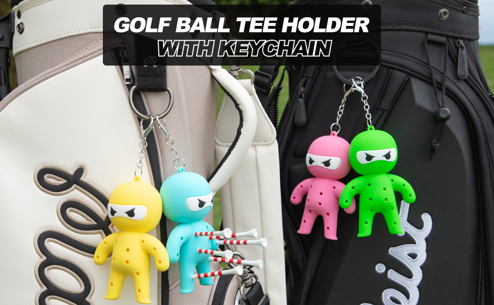 Ninja Charms hanging on golf bags